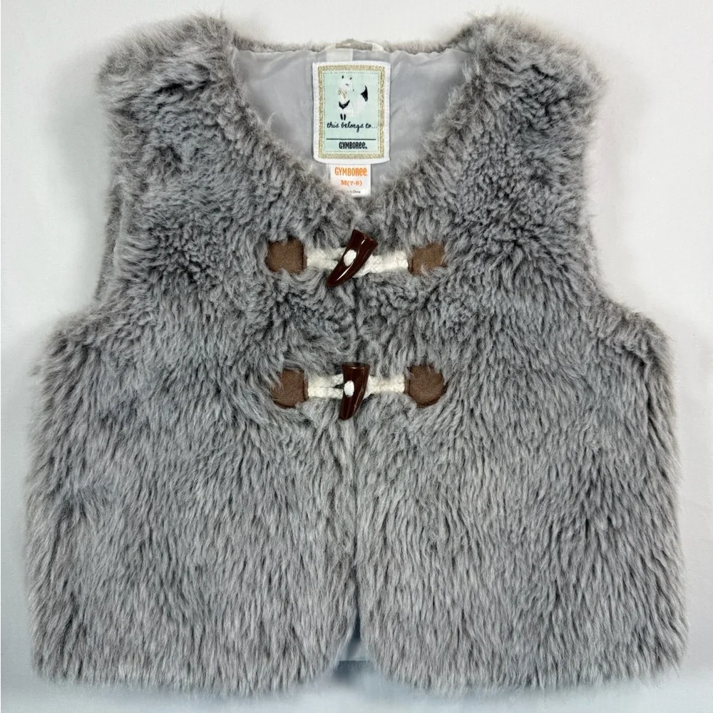 GYMBOREE Kids Girls’ Grey Faux Fur All Spruced Up Polyester Blend Vest‎ Size M